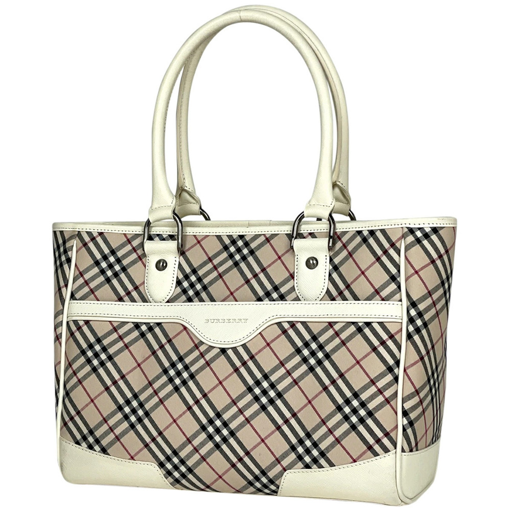 Burberry check tote bag handbag canvas beige white